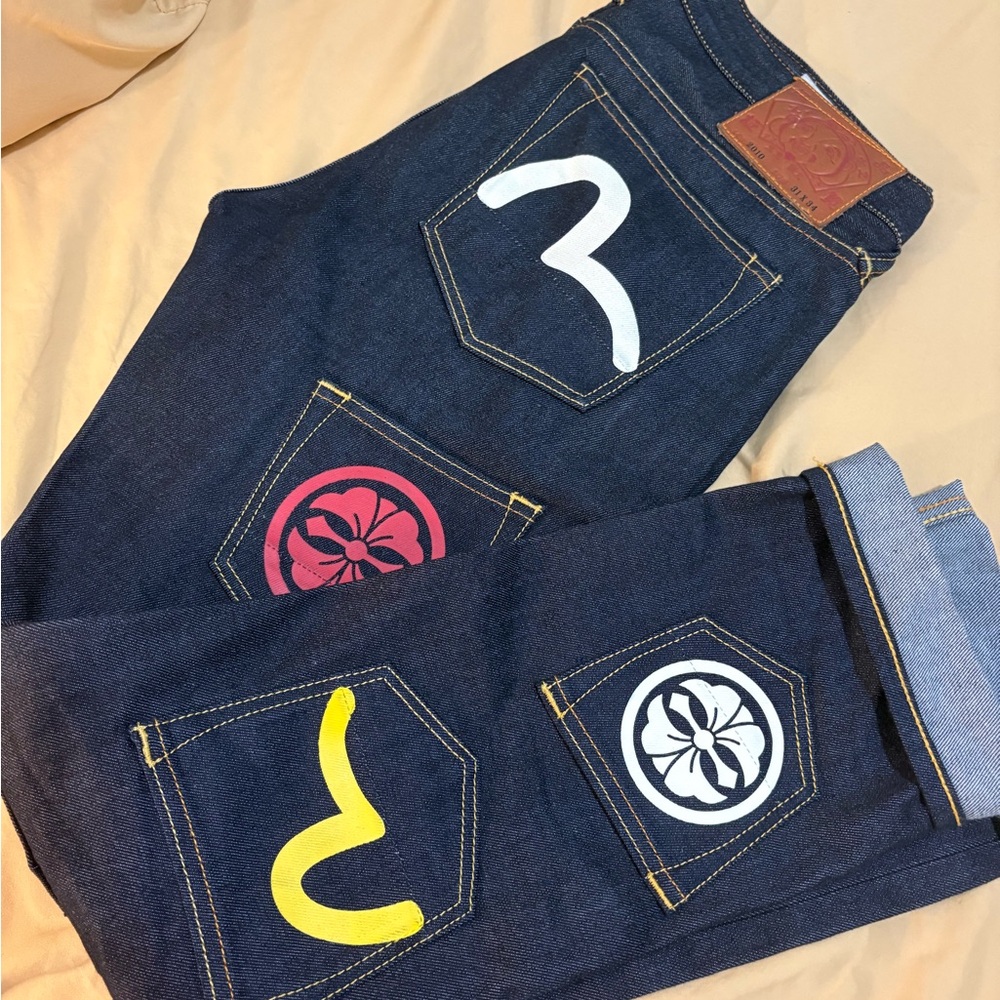 KAPITAL Men's Blue Jeans with Multicolor Accents